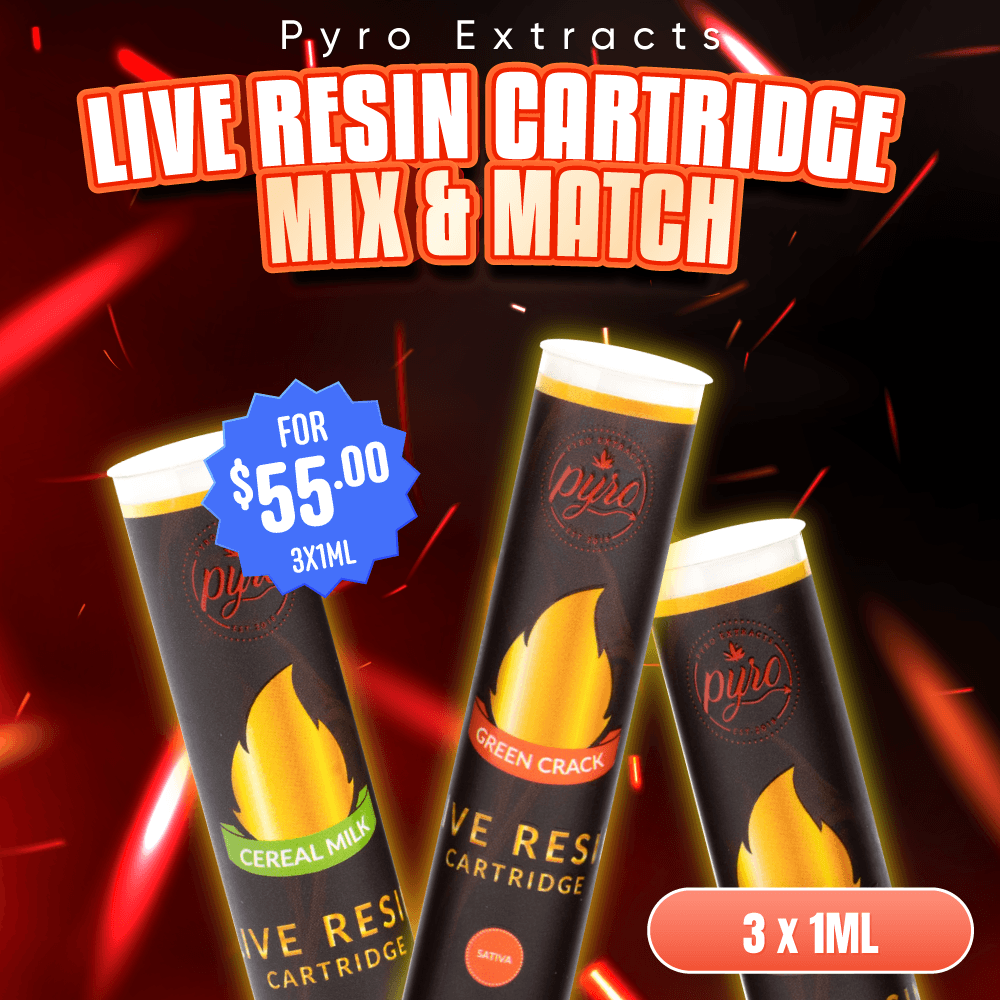 Pyro Extracts - Live Resin Cartridge Mix and Match (3 x 1 ml) 1 Pyro Extracts - Live Resin Cartridge Mix and Match (3 x 1 ml)